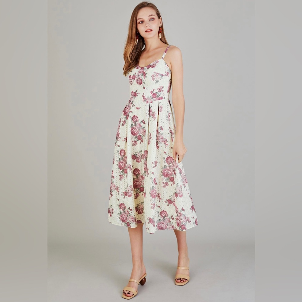 Floral eyelet midi dress